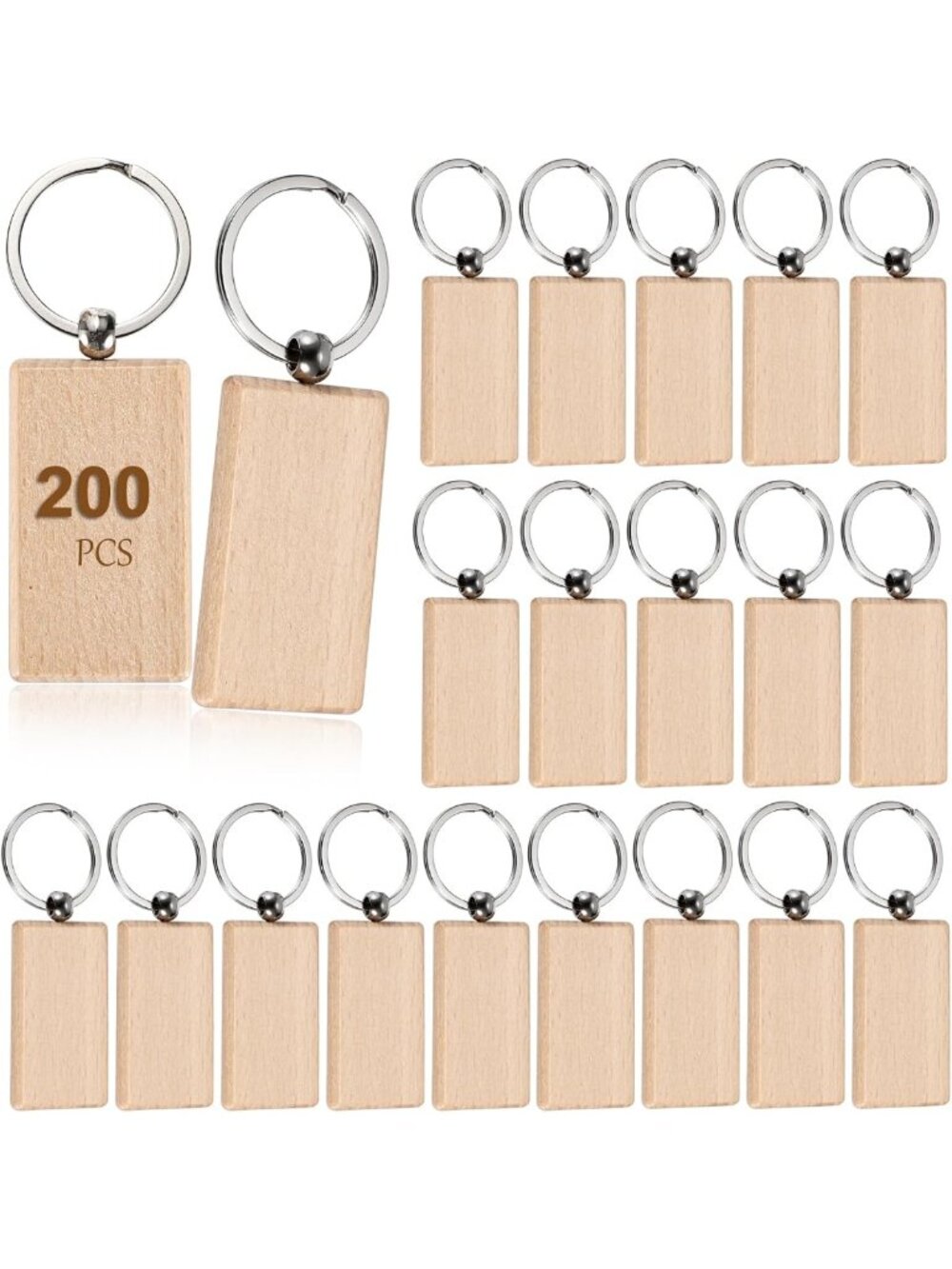 200 PCS Unfinished Wooden Keychain Blanks for DIY Engraving, 7mm Thick Craft